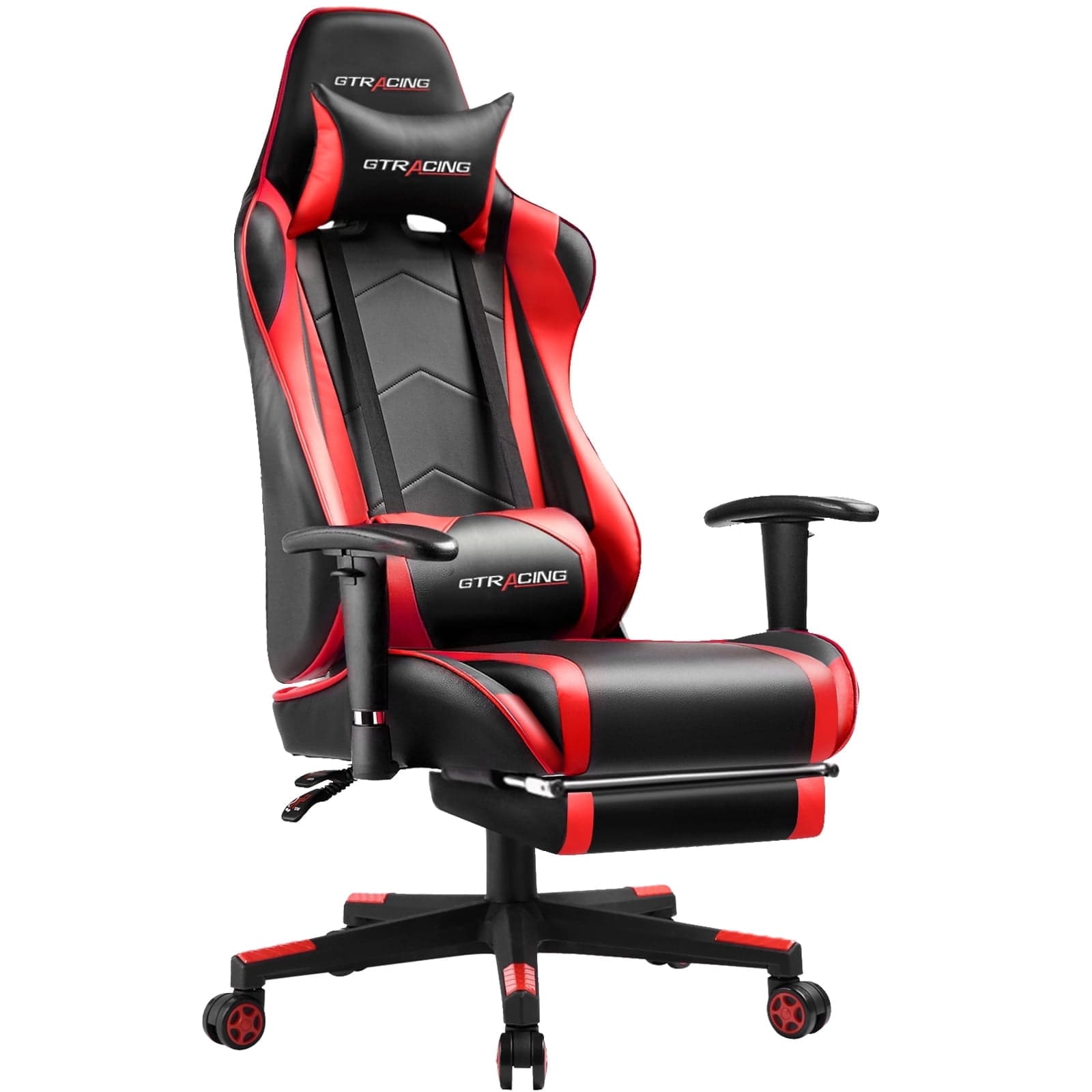 GTPLAYER Gaming Chair, Ergonomic Office Desk Chair with Lumbar Support, PU Leather, Footrest & Adjustable Headrest, Red - image 1