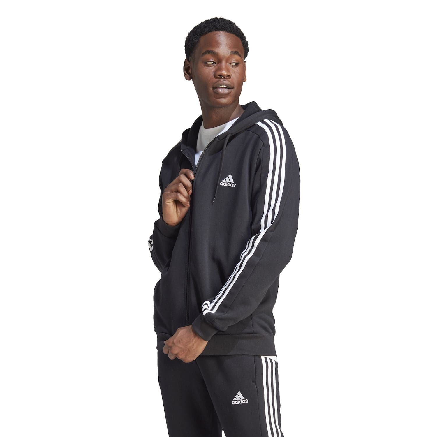 Men's adidas Sportswear Essentials Fleece 3-Stripes Full-Zip Hoodie Color: Black Size: S - image 1