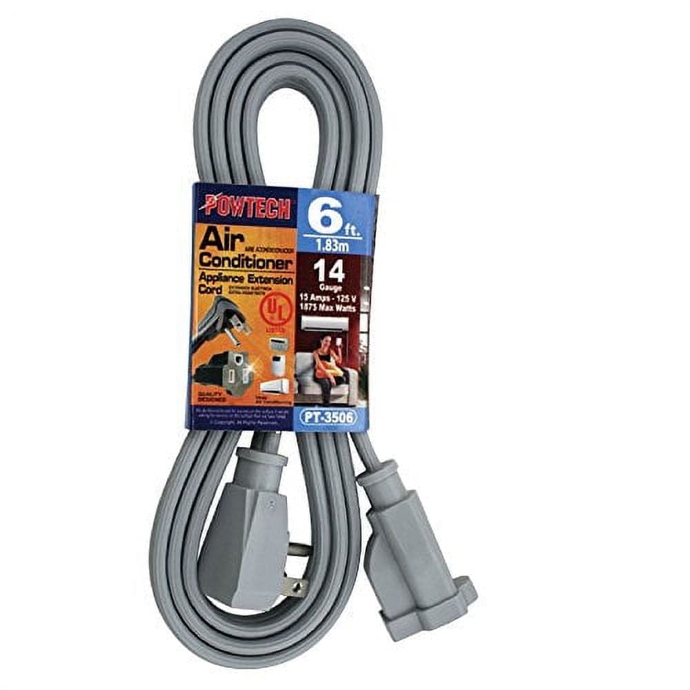 POWTECH Heavy duty 6 FT Air Conditioner and Major Appliance Extension Cord UL Listed 14 Gauge, 125V, 15 Amps, 1875 Watts GROUNDED 3-PRONGED CORD - image 1