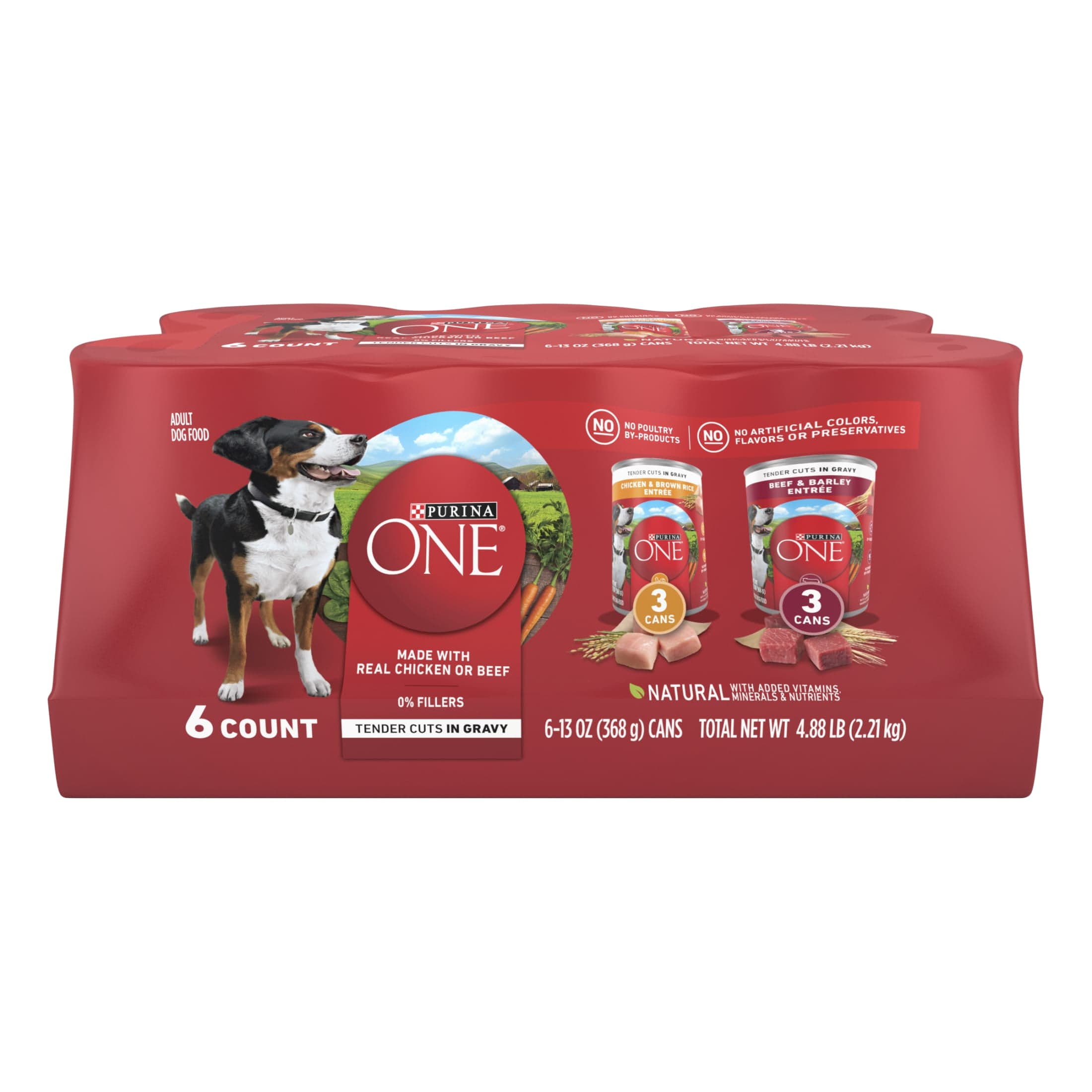 Purina ONE Tender Cuts in Gravy Chicken and Brown Rice, and Beef and Barley Entrees Wet Dog Food Variety Pack, 13 oz Cans () - image 1
