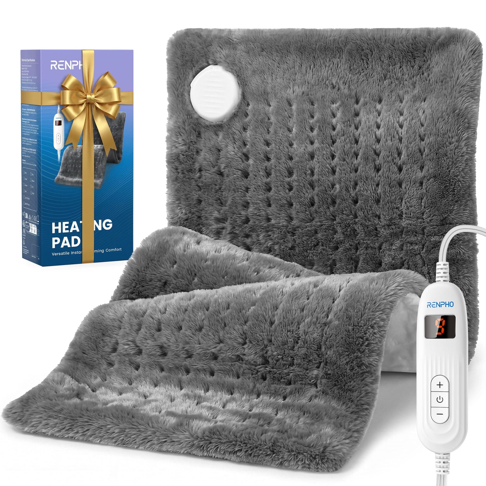 RENPHO Heating Pad for Back Pain Relief & Period Cramps, Hsa Fsa Eligible, Heat Pad for Neck and Shoulder,12"x24", Mothers Day Birthday Gifts for Women Men, Gray - image 1