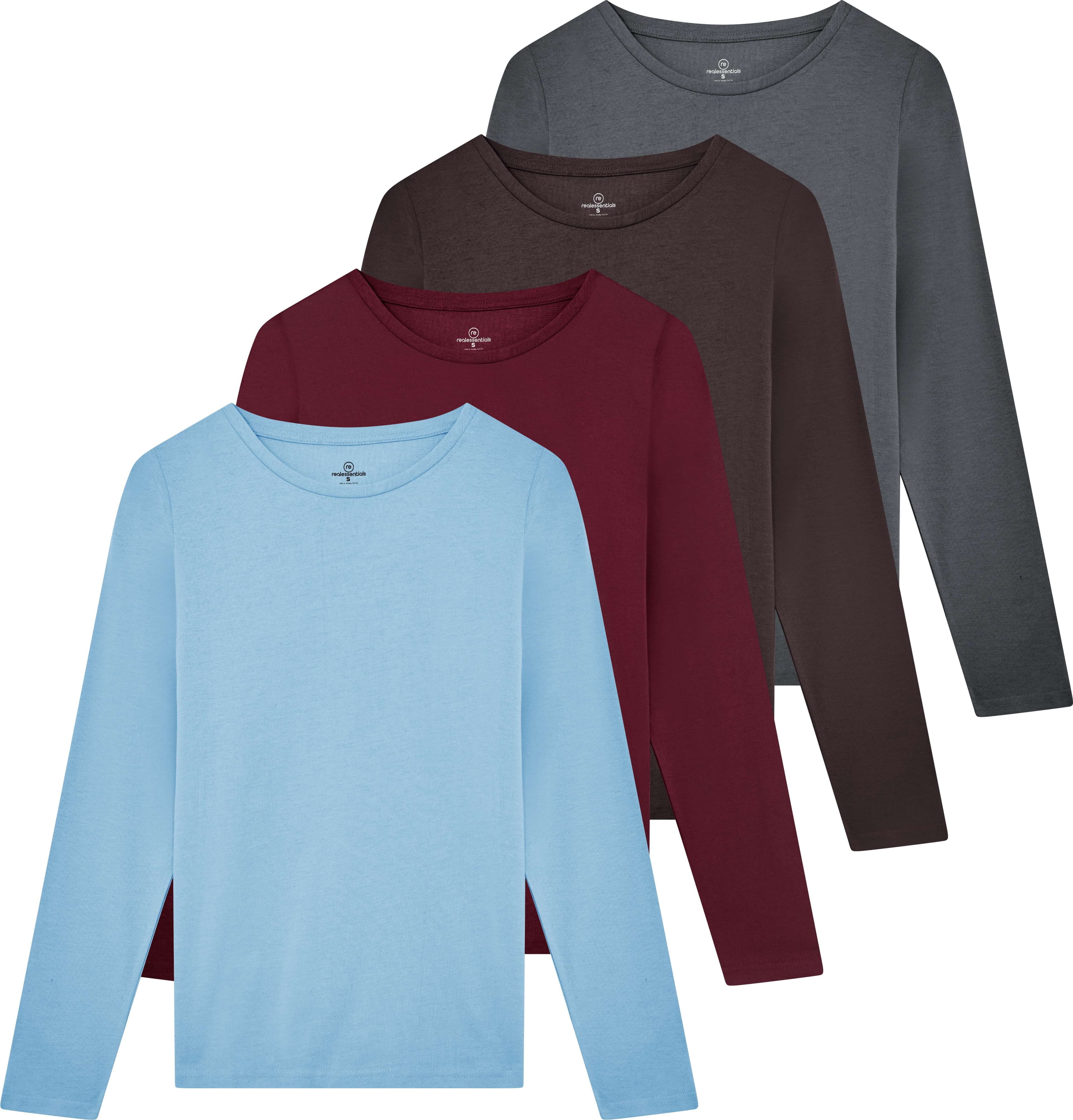 Real Essentials 4 Pack: Women's Cotton Classic-Fit Long-Sleeve Crewneck T-Shirt (Available in Plus Size) - image 1