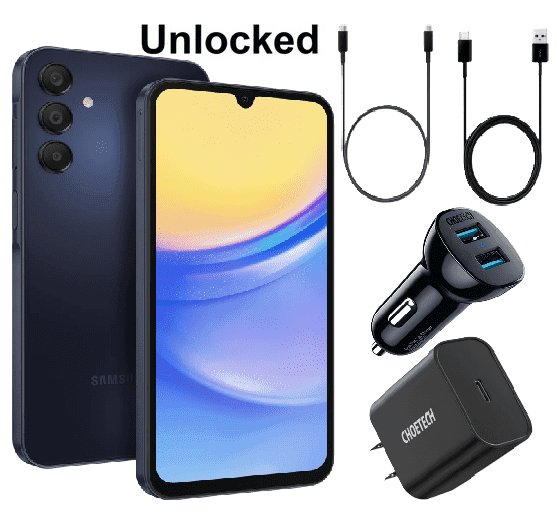 Samsung Galaxy A15 5G 128GB Factory Unlocked Android Smartphone (Blue Black, 4GB RAM) – 6.5" Super AMOLED 90Hz, 50MP Camera, 5000mAh – Brand New + Free USB-C Cables, Dual Car Charger & Charging Block - image 1