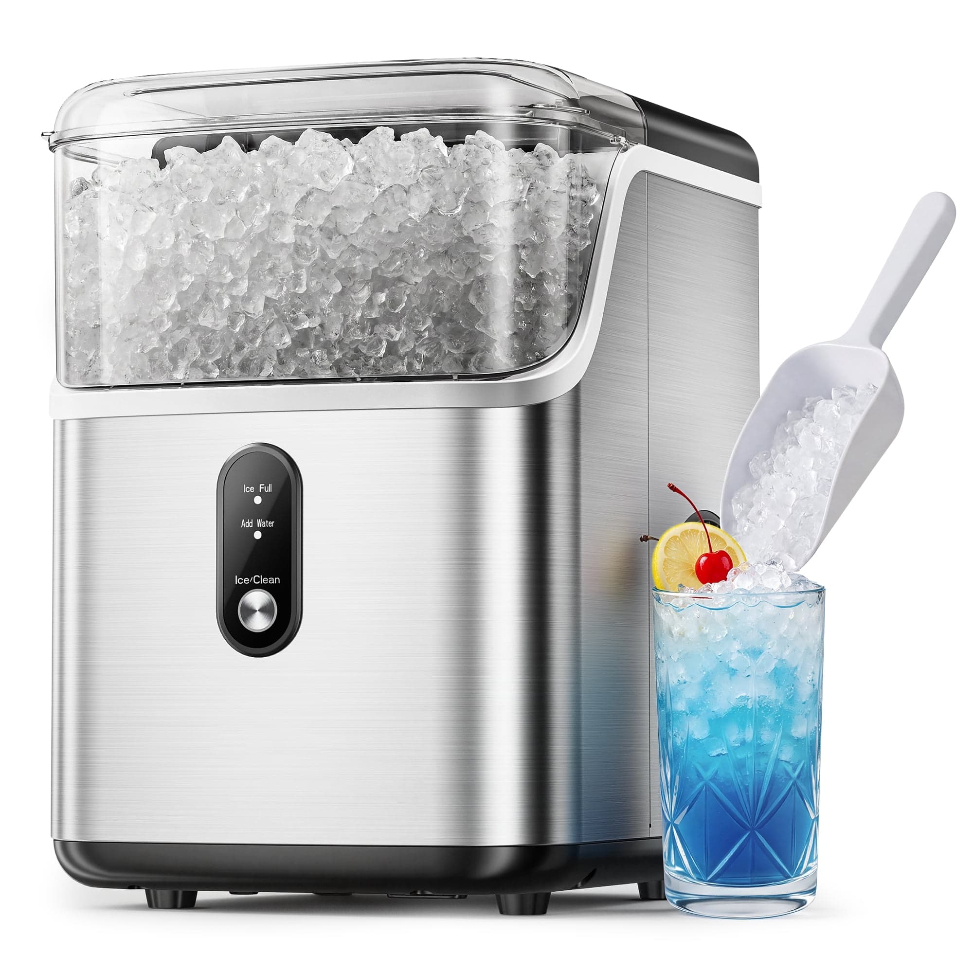 Simzlife Nugget Ice Maker Countertop, 35lbs/24H Portable Sonic Ice Machine with Self-Cleaning, Chewable Pellet Ice Maker for Home Kitchen Office RV, Stainless Steel - image 1