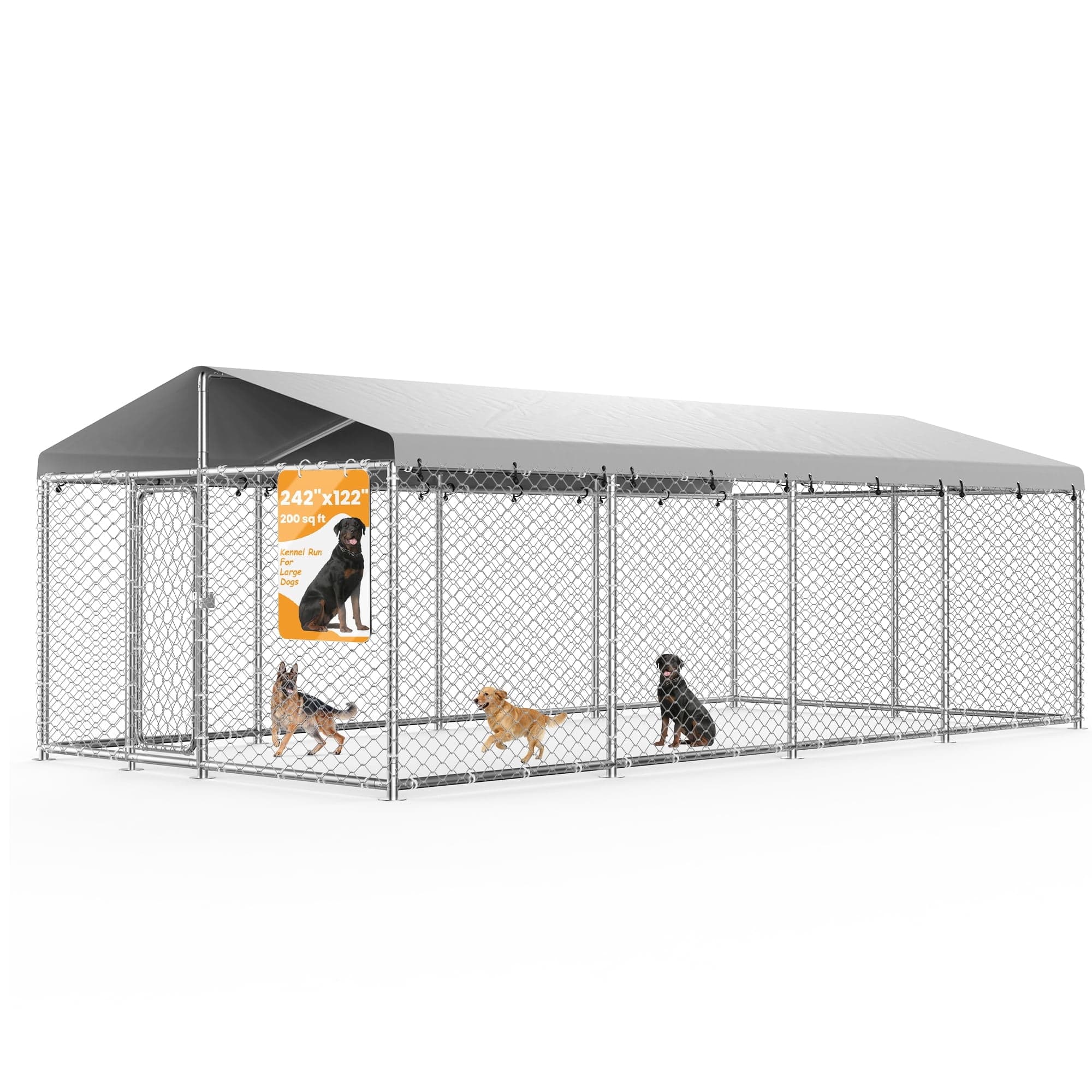 YOKWOK 20x10ft Outdoor Dog Kennel Heavy Duty Metal Dog Pet Enclosure, with Galvanized Steel Fence and Metal Gate, UV Waterproof Sun Resistant Roof Cover and Secure Lock - image 1