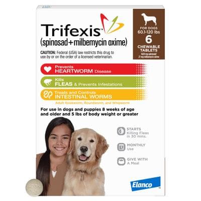 Trifexis Chewable Tablet for Dogs, 60.1-120 lbs, (Brown Box), 6 Chewable Tablets (6-mos. supply) - image 1