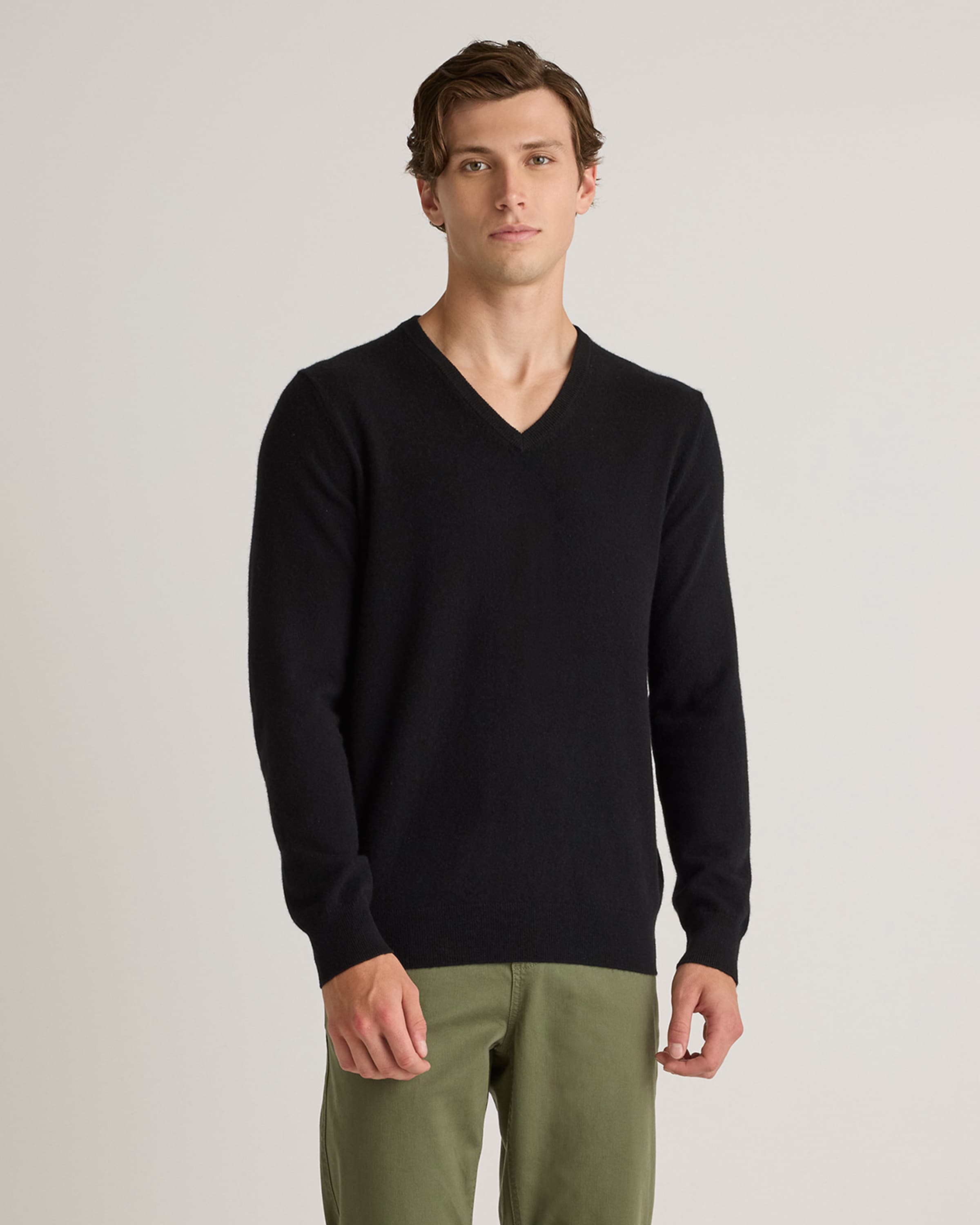 Mongolian Cashmere V-Neck Sweater in Black - image 1