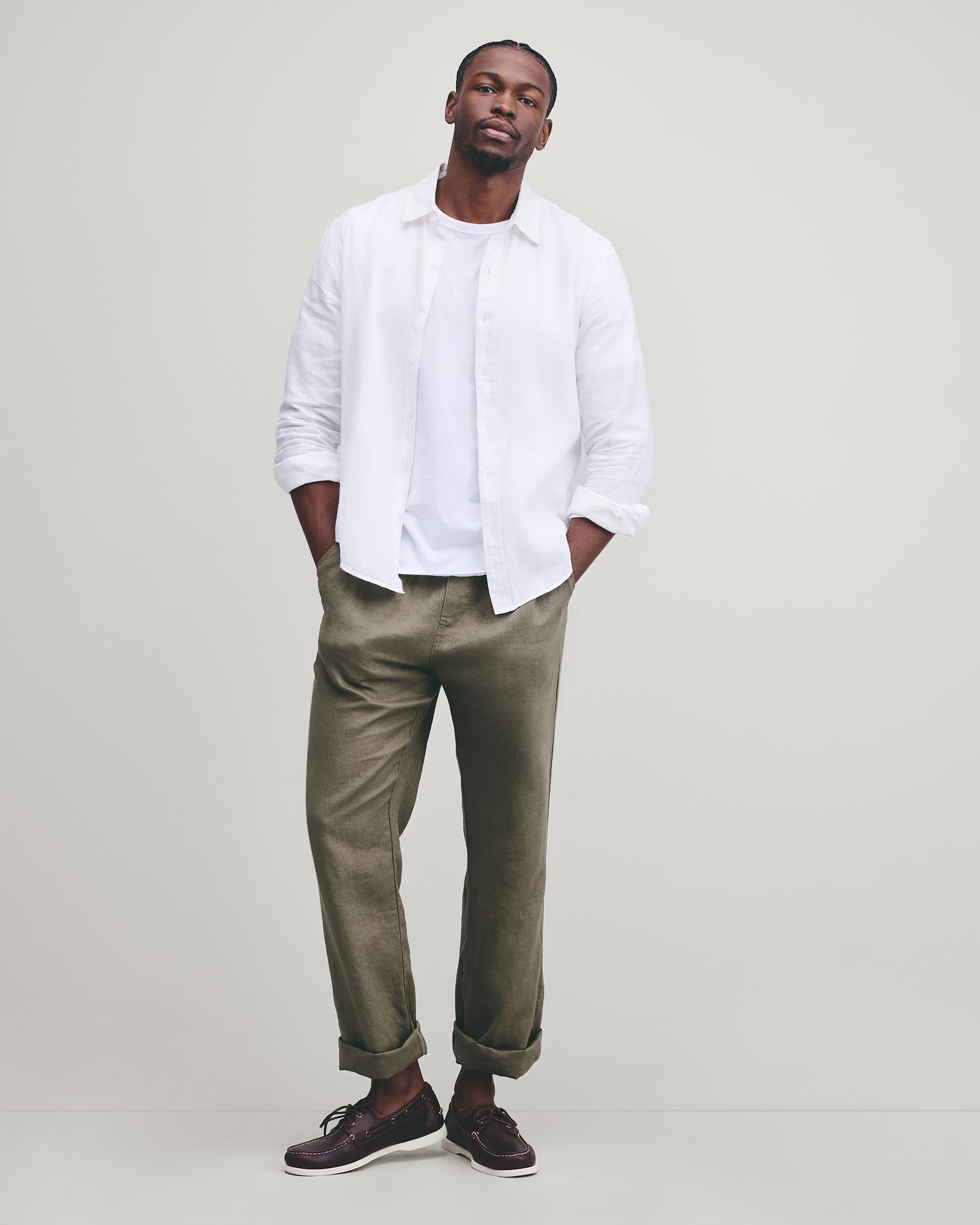 100% European Linen Drawstring Beach Pants in Bayberry Olive - image 1