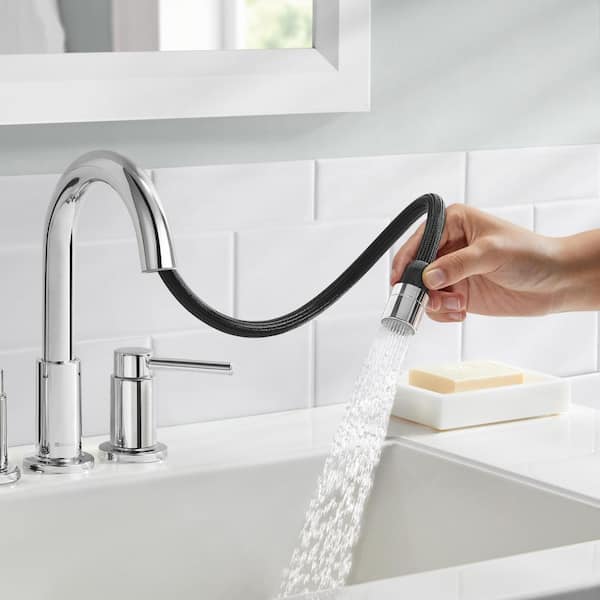 Dorind 8 in. Widespread Double-Handle Pull-Down Bathroom Faucet in Polished Chrome - image 1