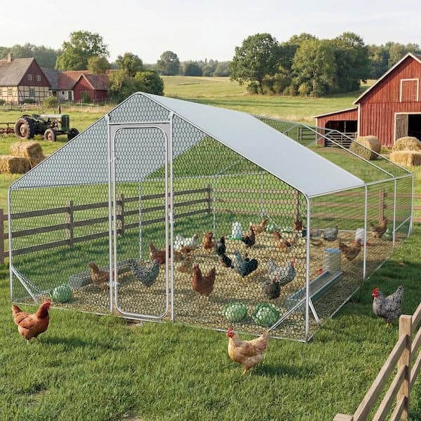 9.8 ft. x 19.6 ft. Outdoor Metal Chicken Coop with Waterproof Cover - image 1