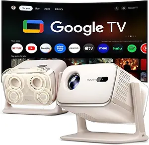 Aurzen BOOM mini Google TV Outdoor Smart Projector with Voice Control, Family Mode, 20W Dolby Audio, WiFi & Bluetooth, 4K Supported Movie Projector for Backyard/Bedroom/Home Theater/Ceiling, Off-white - image 1