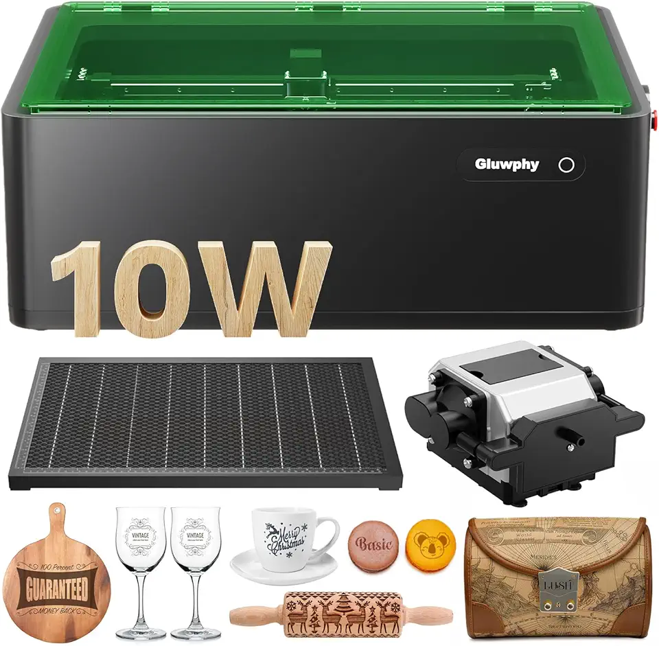 Laser Engraver Machine 10000mW(10W) Enclosed Diode Laser Cutter for Beginner, Class 1 Safety Laser Engraving Machine for Wood, Metal, Acrylic, with Air Assist, Honeycomb, Air Filter, Black - image 1