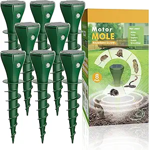Solar Powered Animal Repellent for Yards - Waterproof Sonic Vibration Device Removes Moles, Gophers, Groundhogs, Voles, Snakes - Simple Twist Stakes for Lawn & Garden (8, Green) - image 1