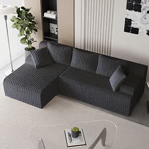 LAUSAINT HOME 96" Modular Sectional Sofa Couches, L-Shaped Boneless Cloud Sofa with 3 Deep Seats, 5 Cushions Oversized Chaise for Living Room, Bedroom, Plush Corduroy Fabric (Left, Black) - image 1